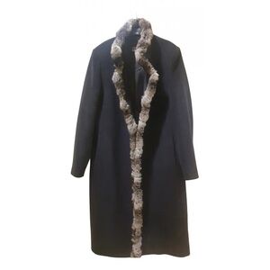 Cinzia Rocca Icons Black Wool Pea Coat with Fur-Trimmed Front